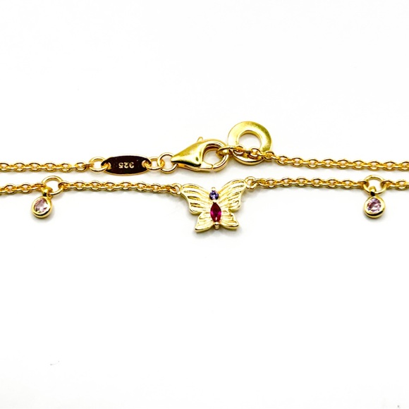 NWOT Sterling silver 14k gold plated butterfly necklace with red stone 16”-18” - Picture 4 of 12
